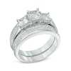 Thumbnail Image 1 of 2-1/4 CT. T.W. Princess-Cut Diamond Past Present Future® Bridal Set in 14K White Gold