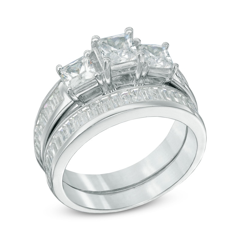 2-1/4 CT. T.W. Princess-Cut Diamond Past Present Future® Bridal Set in 14K White Gold