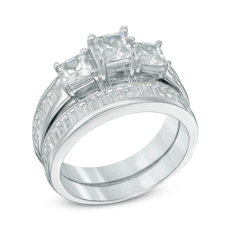 2-1/4 CT. T.W. Princess-Cut Diamond Past Present Future® Bridal Set in 14K White Gold