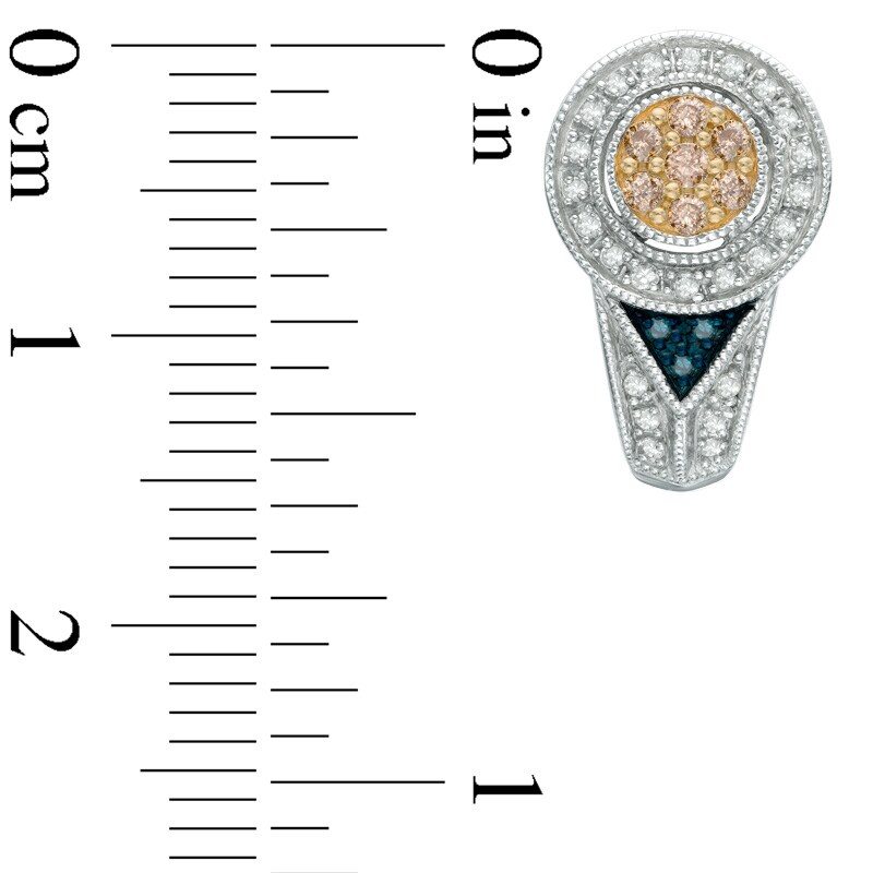 Main Image 2 of 3/8 CT. T.W. Enhanced Blue, Champagne and White Diamond Hoop Earrings in Sterling Silver