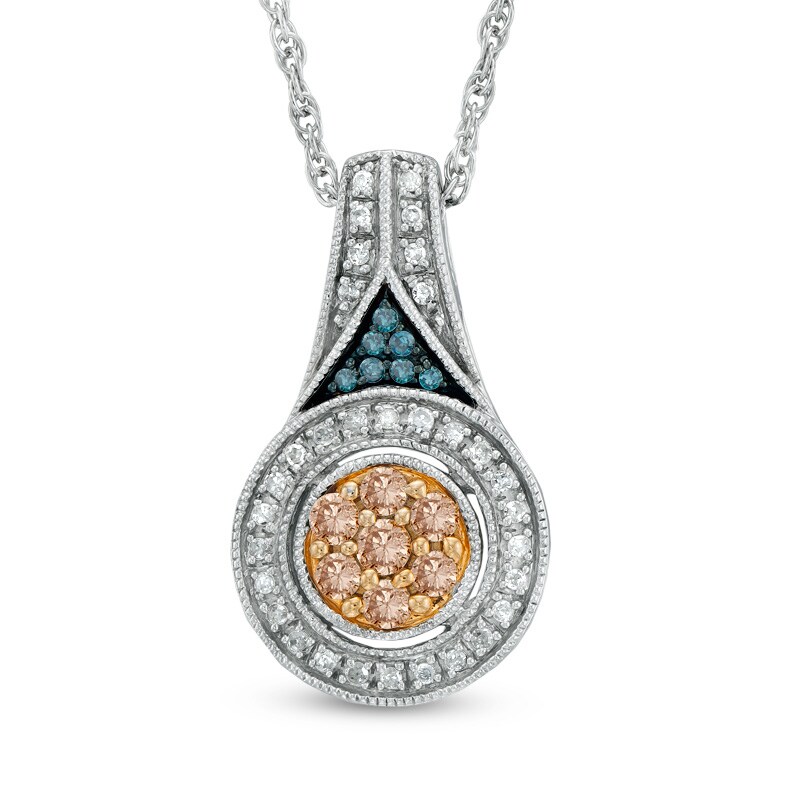Main Image 1 of 3/8 CT. T.W. Enhanced Blue, Champagne and White Diamond Pendant in Sterling Silver