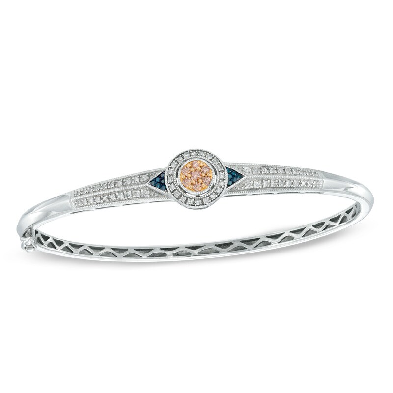 Main Image 1 of 1/2 CT. T.W. Enhanced Blue, Champagne and White Diamond Bracelet in Sterling Silver - 7.25"