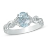 Thumbnail Image 0 of Oval Aquamarine and Lab-Created White Sapphire Twist Ring in Sterling Silver