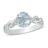 Thumbnail Image 1 of Oval Aquamarine and Lab-Created White Sapphire Twist Ring in Sterling Silver