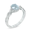 Thumbnail Image 1 of Oval Aquamarine and Lab-Created White Sapphire Twist Ring in Sterling Silver