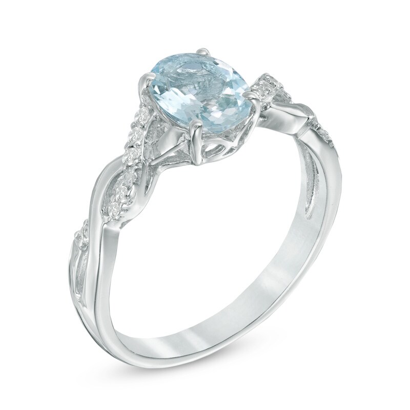 Main Image 2 of Oval Aquamarine and Lab-Created White Sapphire Twist Ring in Sterling Silver