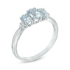 Thumbnail Image 1 of Oval Aquamarine and Lab-Created White Sapphire Three Stone Ring in 10K White Gold