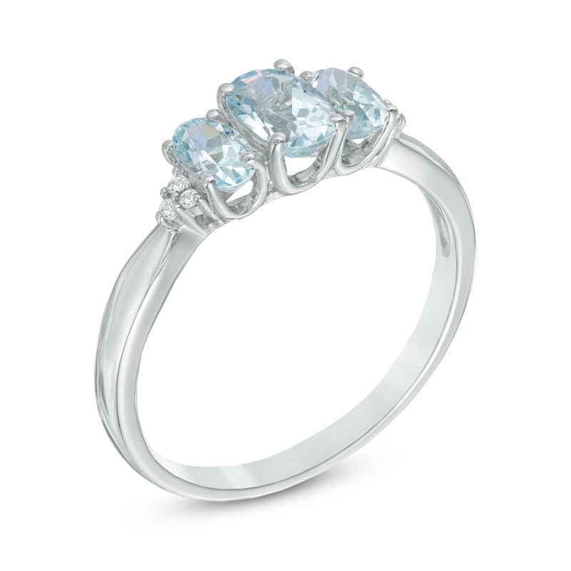 Oval Aquamarine and Lab-Created White Sapphire Three Stone Ring in 10K White Gold