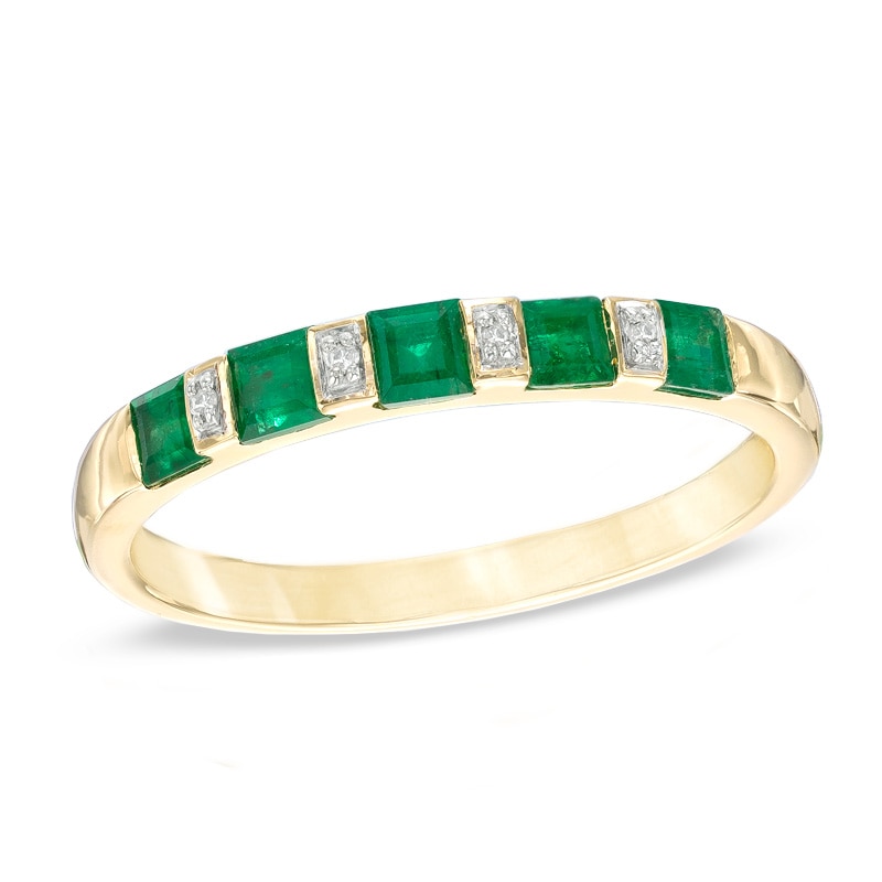 Princess-Cut Emerald and Diamond Accent Band in 10K Gold