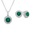 Thumbnail Image 1 of Lab-Created Emerald and White Sapphire Frame Pendant and Stud Earrings Set in Sterling Silver