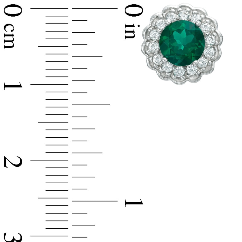 Main Image 2 of Lab-Created Emerald and White Sapphire Frame Pendant and Stud Earrings Set in Sterling Silver
