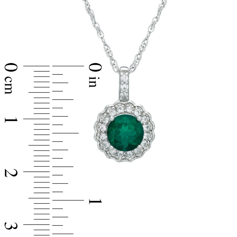 Main Image 3 of Lab-Created Emerald and White Sapphire Frame Pendant and Stud Earrings Set in Sterling Silver