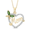 Thumbnail Image 0 of Lab-Created Emerald and White Sapphire Butterfly "MOM" Heart Pendant in Sterling Silver with 18K Gold Plate