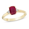 Thumbnail Image 0 of Cushion-Cut Lab-Created Ruby and 1/10 CT. T.W. Diamond Ring in 10K Gold