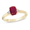 Thumbnail Image 1 of Cushion-Cut Lab-Created Ruby and 1/10 CT. T.W. Diamond Ring in 10K Gold