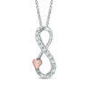 Thumbnail Image 0 of Lab-Created White Sapphire Infinity with Heart Pendant in Sterling Silver and 14K Rose Gold Plate