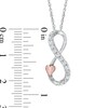 Thumbnail Image 1 of Lab-Created White Sapphire Infinity with Heart Pendant in Sterling Silver and 14K Rose Gold Plate