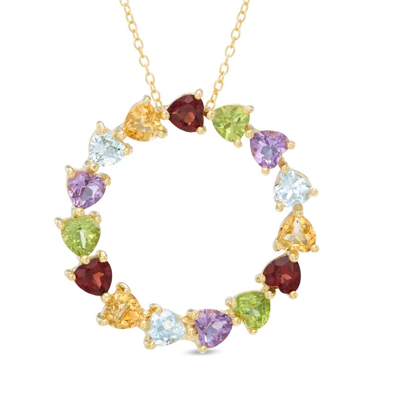Main Image 1 of Heart-Shaped Multi-Gemstone Circle Pendant in Sterling Silver with 18K Gold Plate