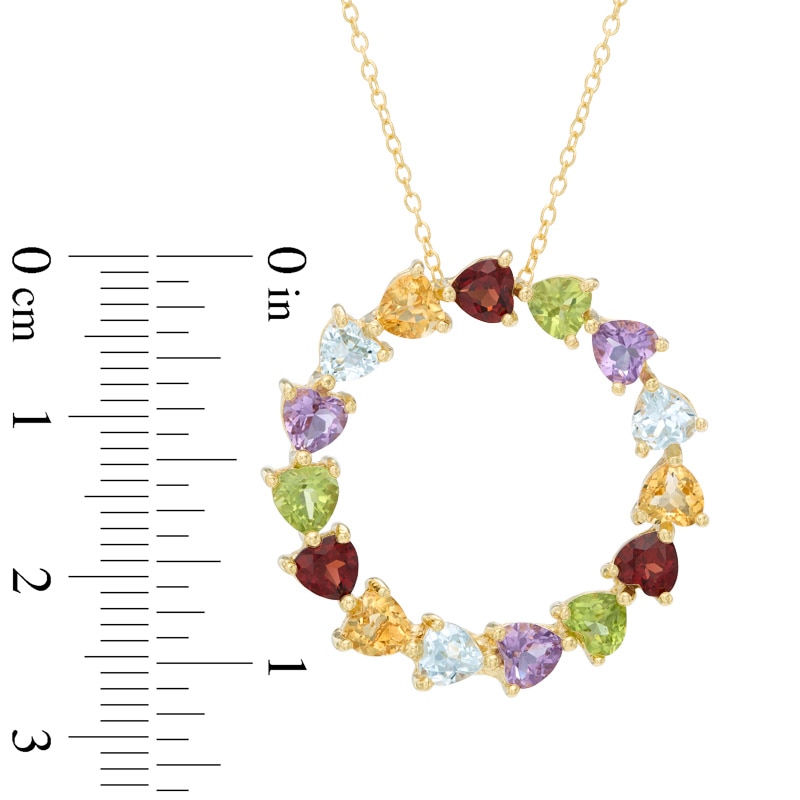 Main Image 2 of Heart-Shaped Multi-Gemstone Circle Pendant in Sterling Silver with 18K Gold Plate
