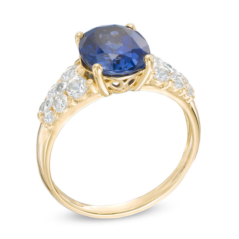 Oval Lab-Created Ceylon Sapphire and White Sapphire Ring in 10K Gold