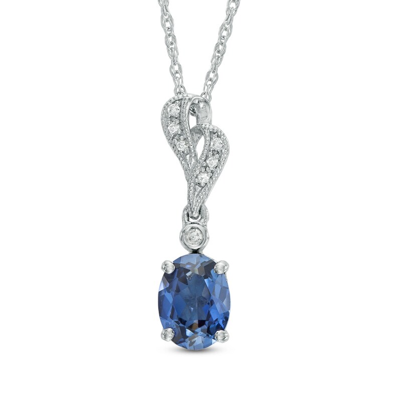 Main Image 1 of Oval Lab-Created Blue and White Sapphire Pendant in Sterling Silver