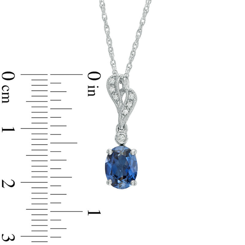 Main Image 2 of Oval Lab-Created Blue and White Sapphire Pendant in Sterling Silver
