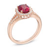 Thumbnail Image 1 of Oval Lab-Created Ruby and White Sapphire Frame Ring in 10K Rose Gold