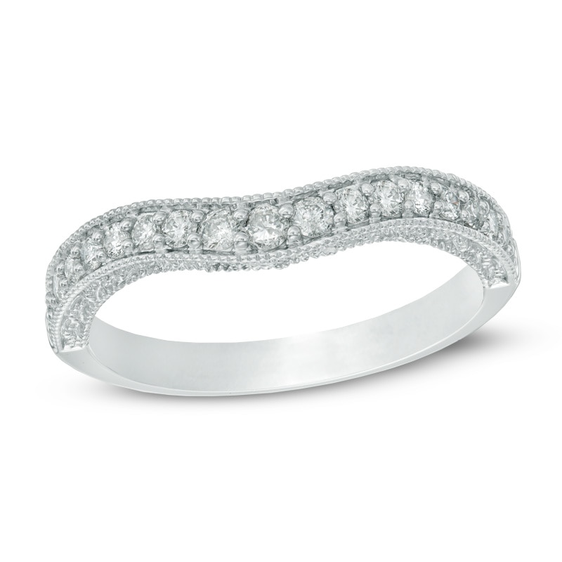 Main Image 1 of 1/3 CT. T.W. Diamond Contour Vintage-Style Anniversary Band in 14K White Gold