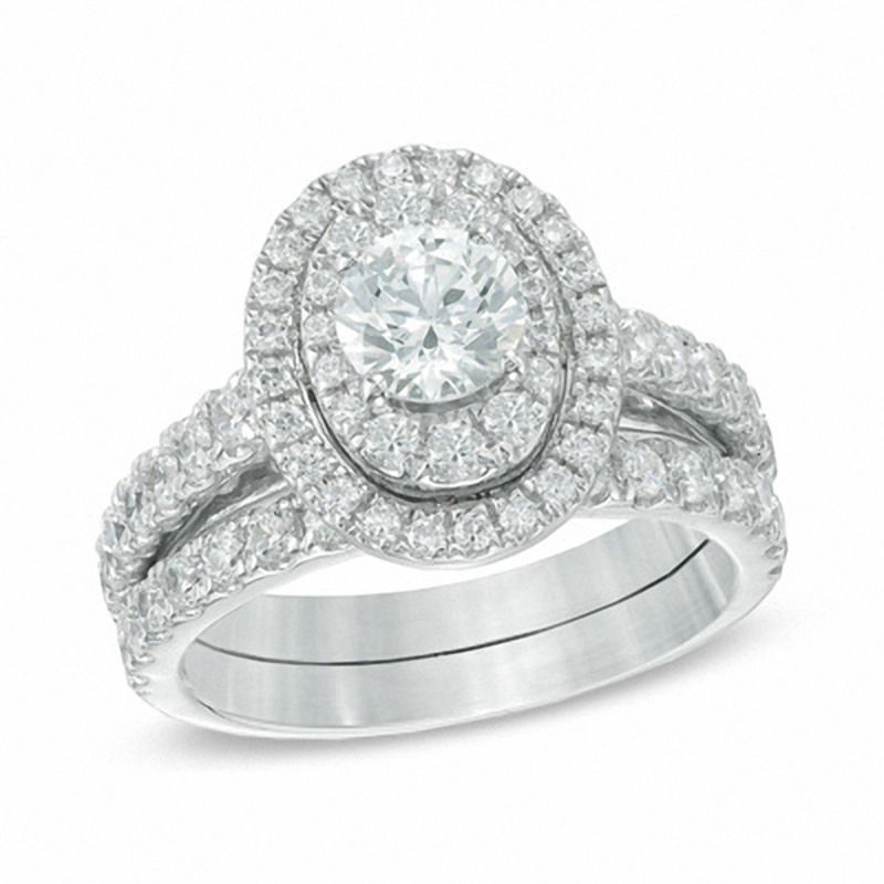 Bridal Sets Wedding Zales Outlet T W Diamond Oval Frame Bridal Set In 14k White Gold