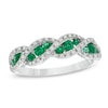 Thumbnail Image 0 of Lab-Created Emerald and White Sapphire Cascading Trios Ring in Sterling Silver
