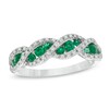 Thumbnail Image 1 of Lab-Created Emerald and White Sapphire Cascading Trios Ring in Sterling Silver