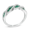 Thumbnail Image 1 of Lab-Created Emerald and White Sapphire Cascading Trios Ring in Sterling Silver