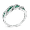 Thumbnail Image 2 of Lab-Created Emerald and White Sapphire Cascading Trios Ring in Sterling Silver