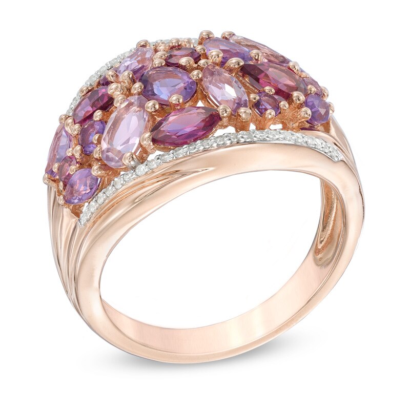 Rose de France Amethyst, Rhodolite Garnet and Lab-Created White Sapphire Ring in Sterling Silver with 14K Rose Gold Plate