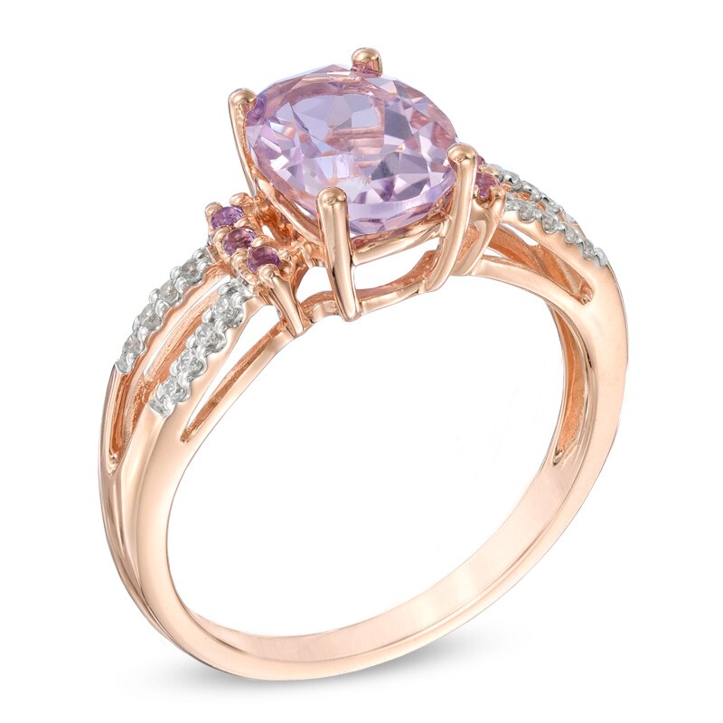 Oval Rose de France Amethyst and Lab-Created White Sapphire Ring in 10K Rose Gold