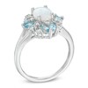 Thumbnail Image 1 of Oval Lab-Created Opal, Swiss Blue Topaz and White Sapphire Vintage-Style Ring in Sterling Silver