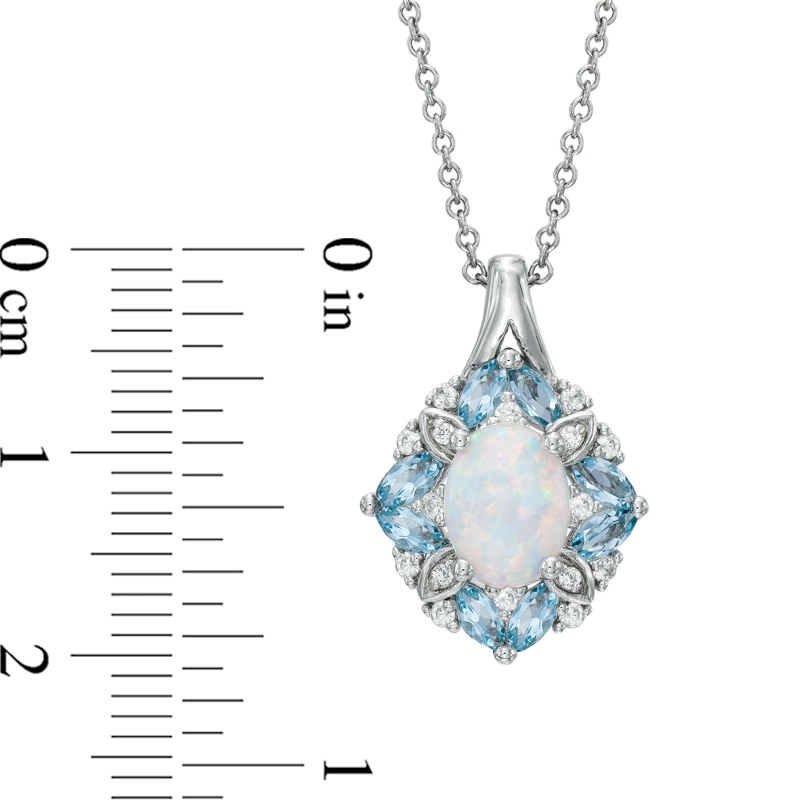 Oval Lab-Created Opal, Swiss Blue Topaz and White Sapphire Vintage-Style Pendant in Sterling Silver