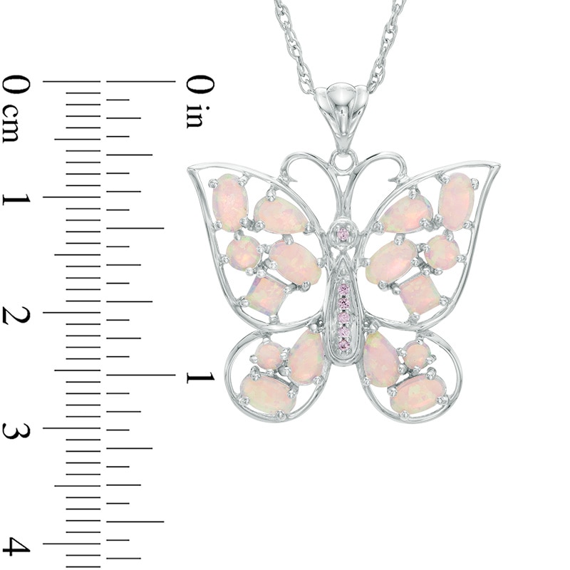 Lab-Created Pink Opal and Pink Sapphire Butterfly Pendant in Sterling Silver
