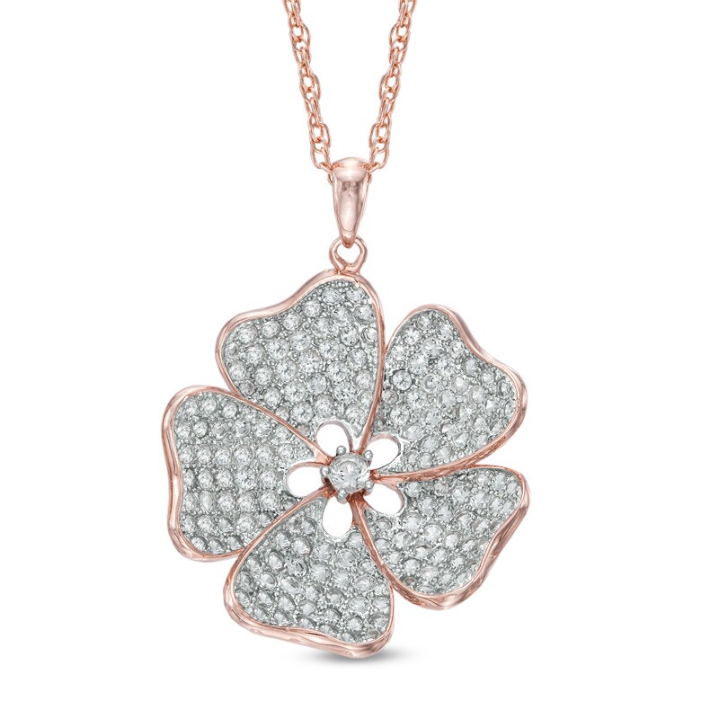 Main Image 1 of Lab-Created White Sapphire Flower Pendant in Sterling Silver with 14K Rose Gold Plate