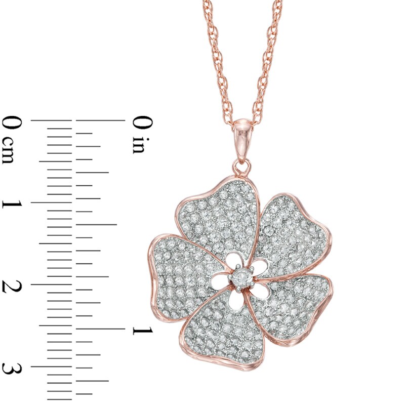 Main Image 2 of Lab-Created White Sapphire Flower Pendant in Sterling Silver with 14K Rose Gold Plate
