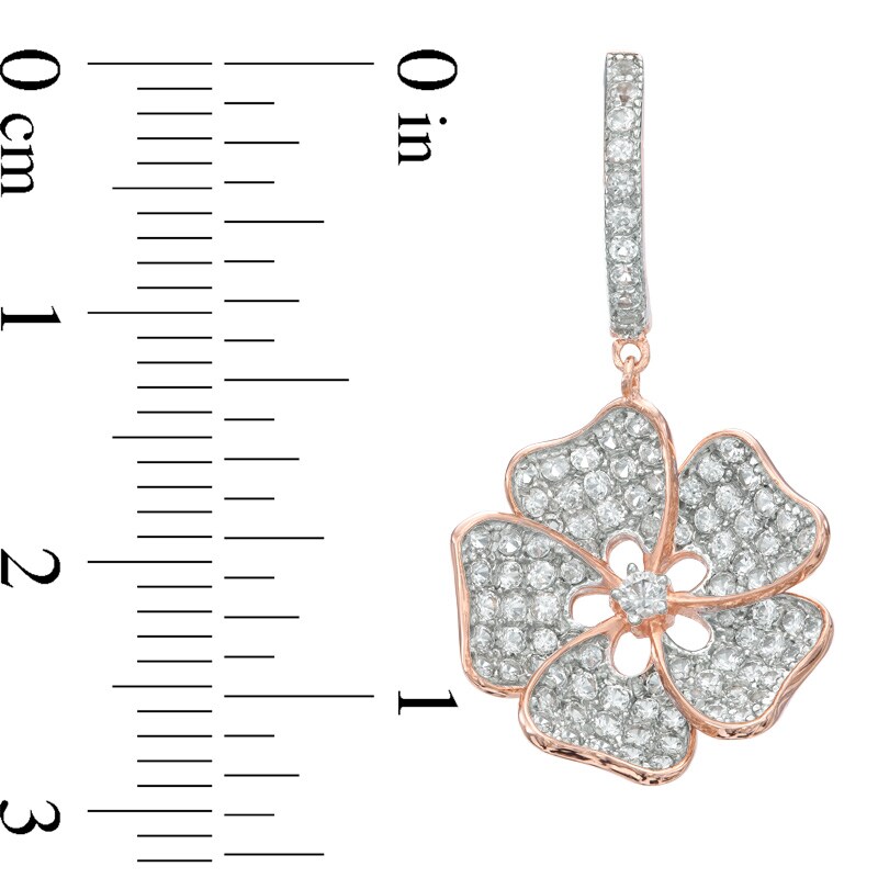Lab-Created White Sapphire Flower Drop Hoop Earrings in Sterling Silver with 14K Rose Gold Plate