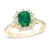 Thumbnail Image 0 of Cushion-Cut Lab-Created Emerald and White Sapphire Starburst Frame Ring in 10K Gold