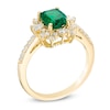Thumbnail Image 1 of Cushion-Cut Lab-Created Emerald and White Sapphire Starburst Frame Ring in 10K Gold