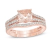 Thumbnail Image 0 of 7.0mm Cushion-Cut Morganite and 1/2 CT. T.W. Diamond Bridal Set in 14K Rose Gold