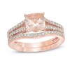 Thumbnail Image 0 of 7.0mm Cushion-Cut Morganite and 1/2 CT. T.W. Diamond Bridal Set in 14K Rose Gold