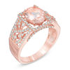 Thumbnail Image 1 of Oval Morganite and 1/2 CT. T.W. Diamond Square Frame Ring in 14K Rose Gold