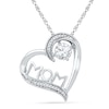 Thumbnail Image 0 of 5.0mm Lab-Created White Sapphire and Diamond Accent "MOM" Tilted Heart Pendant in Sterling Silver