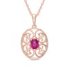Thumbnail Image 1 of Oval Lab-Created Ruby and Diamond Accent Filigree Pendant in Sterling Silver with 14K Rose Gold Plate