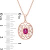 Thumbnail Image 2 of Oval Lab-Created Ruby and Diamond Accent Filigree Pendant in Sterling Silver with 14K Rose Gold Plate