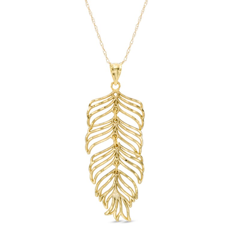 Diamond-Cut Feather Drop Pendant in 10K Gold